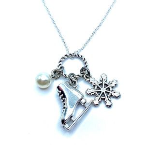 Ice Skate Charm Necklace Snowflake